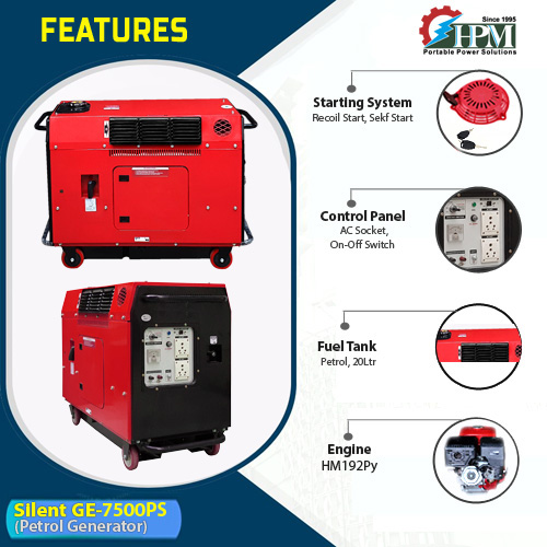 7 KVA  Petrol Generator, Model Silent GE-7500PS, Recoil & Self Start
